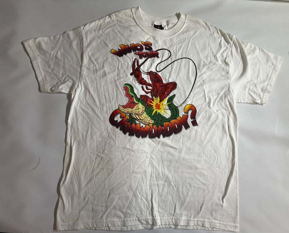 Vintage Hanes Beefy-T Crawdaddy Who's Your Daddy Graphic T-Shirt White XL